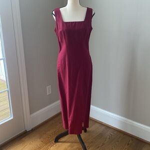 Elisse linen cotton sleeveless dress red summer size 5/6 small midi length slit